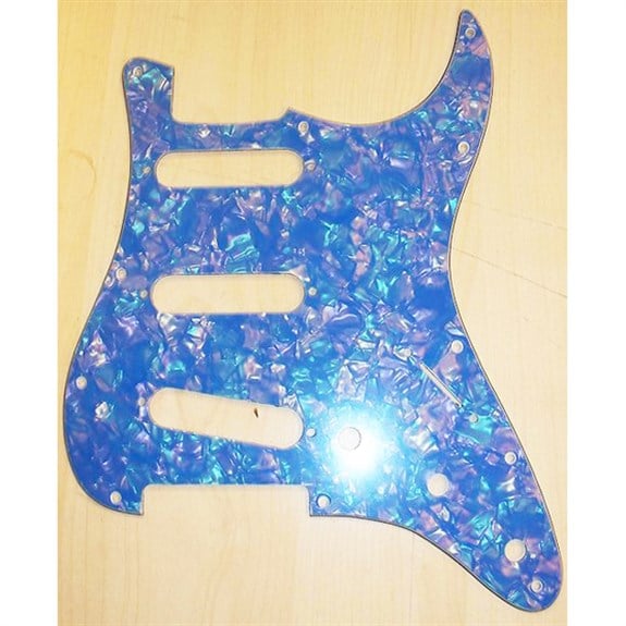 X-Guards SSS American Strat Elektro Gitar Pickguard 3 Kat Blue Sparkle - 11 Delik