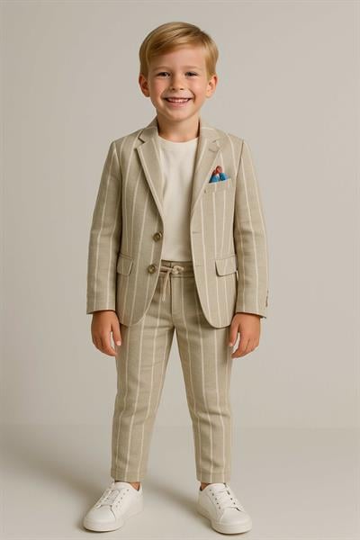 Erkek Çocuk Kalın Çizgili Ceket Pantolon Takım 9-14 Yaş 126635