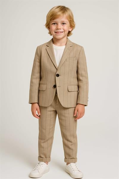 Erkek Çocuk Çizgili Keten Ceket Pantolon Takım 3-8 Yaş 126632