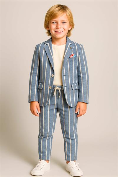 Erkek Çocuk Kalın Çizgili Ceket Pantolon Takım 9-14 Yaş 126635