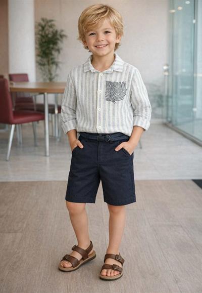 Erkek Çocuk Çizgili Gömlek Şort Takım 9-14 Yaş 126621