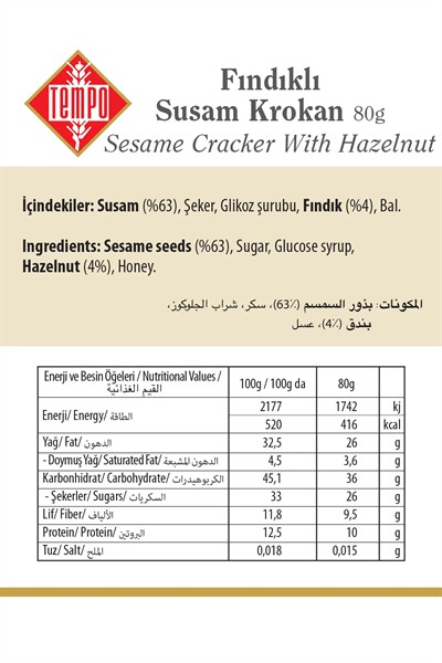 Ballı ve Fındıklı Susam Krokan 80 g x 16 Adet