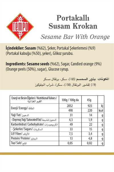 Portakallı Susam Krokan 45 g x 12 Adet