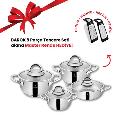 Sofram Barok 8 Parça Tencere Seti + Master Rende (Siyah)