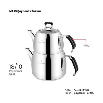 Sofram Mars 16 cm Orta Boy Çaydanlık Takımı - Siyah