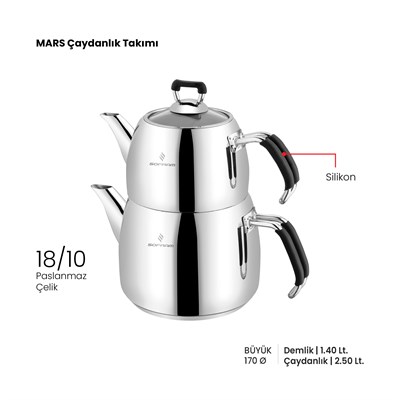 Sofram Mars 17 cm Büyük Boy Çaydanlık Takımı - Siyah