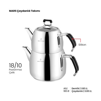 Sofram Mars 18 cm Aile Boy Çaydanlık Takımı - Siyah