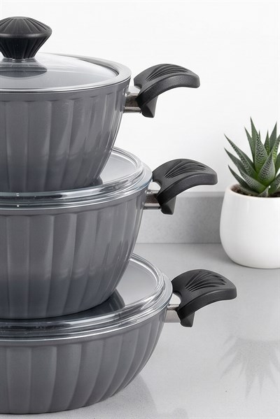 Taç Master Ceramica Dilim 7 Parça Seramik Tencere Seti Gri
