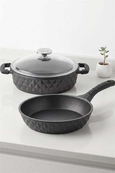 Taç Bella Cam Kapak Basık Tencere ve Tava 2li Set 26 Cm