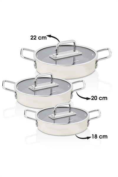 Taç Sera Feel 6 Parça Seramik Sahan Seti 18-20-22 Cm / Beyaz