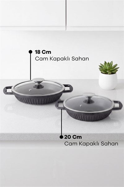 Taç Valeriya Döküm Cam Kapaklı 4 Parça Sahan Seti 18-20 Cm