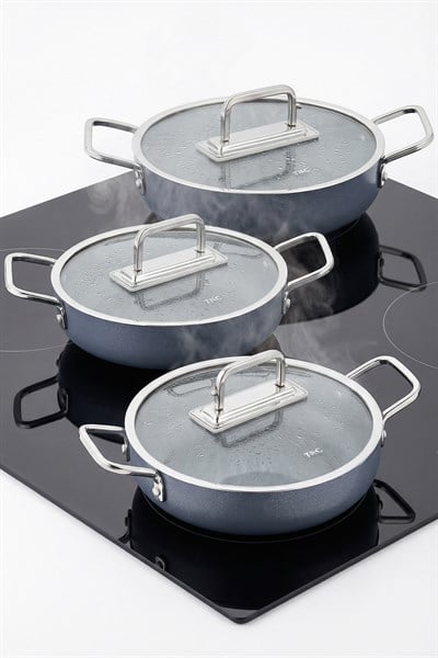 Taç Sera Feel 6 Parça Seramik Sahan Seti 18-20-22 Cm / Gri