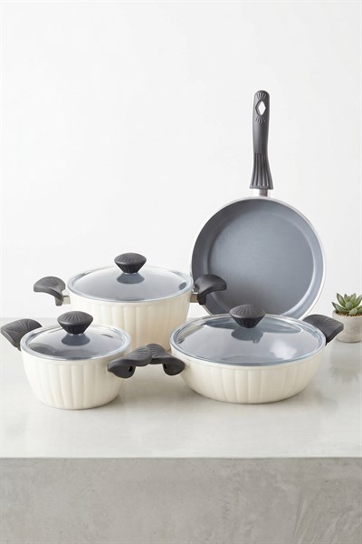Taç Master Ceramica Dilim 7 Parça Seramik Tencere Seti Beyaz
