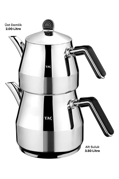 Taç Grossi Jumbo Boy 4 Parça Paslanmaz Çelik Çaydanlık Takımı Platin 2.00-3.50lt