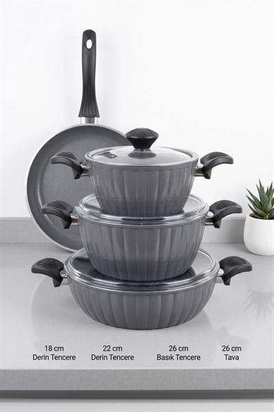 Taç Master Ceramica Dilim 7 Parça Seramik Tencere Seti Gri