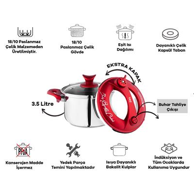 Taç Baby İndüksiyon Tabanlı Düdüklü Tencere 3,5 lt Kırmızı
