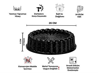 Taç Granit Döküm Tart Kek Kalıbı Siyah 26 cm