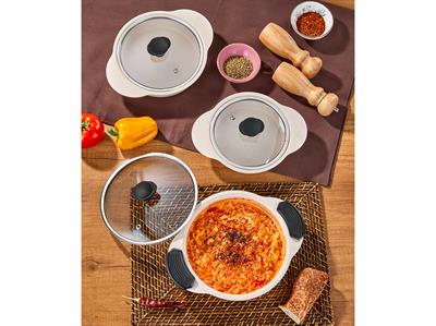 Taç Granit Plus 3lü Sahan Seti Tak/Çıkar Silikon Saplı Krem