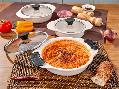 Taç Granit Plus 3lü Sahan Seti Tak/Çıkar Silikon Saplı Krem
