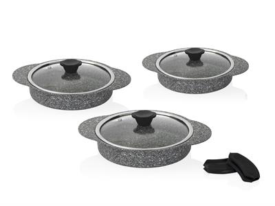 Taç Granit Plus 3lü Sahan Seti Tak/Çıkar Silikon Saplı Gri