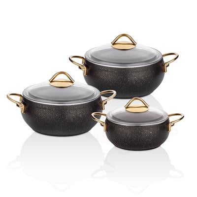 Taç Luna Granit 3lü Güveç Set Siyah