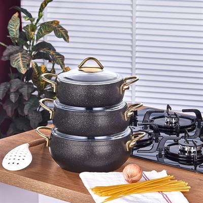 Taç Luna Granit 3lü Güveç Set Siyah