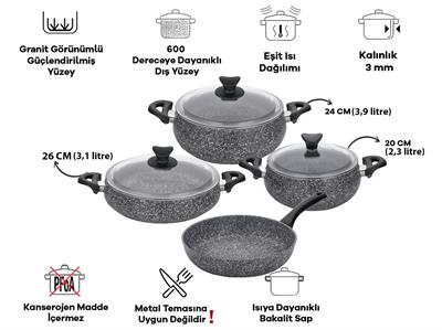 Taç Master Cook Tombik 7 Parça Tencere Seti Gri