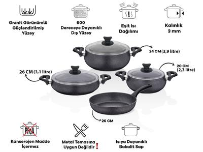 Taç Master Cook Tombik 7 Parça Tencere Seti Uzay Grisi