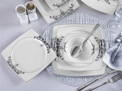 Taç Real Bone Harem 60 Parça 12 Kişilik Yemek Takımı Platin