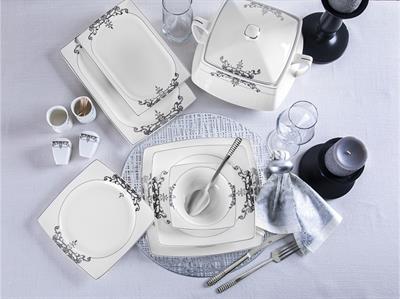 Taç Real Bone Harem 60 Parça 12 Kişilik Yemek Takımı Platin