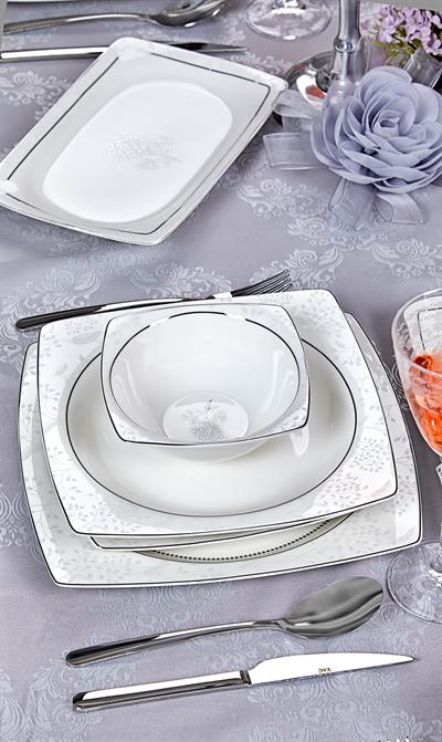 Taç Real Bone Tia Platin 60 Parça 12 Kişilik Yemek Takımı