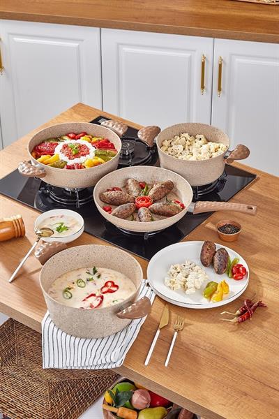 Taç Stone 7 Parça Granit Tencere Seti Cappuccino