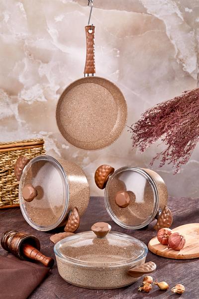 Taç Stone 7 Parça Granit Tencere Seti Cappuccino