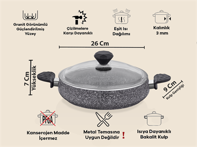 Taç Stone Tombik 7 Parça Tencere Seti Gri