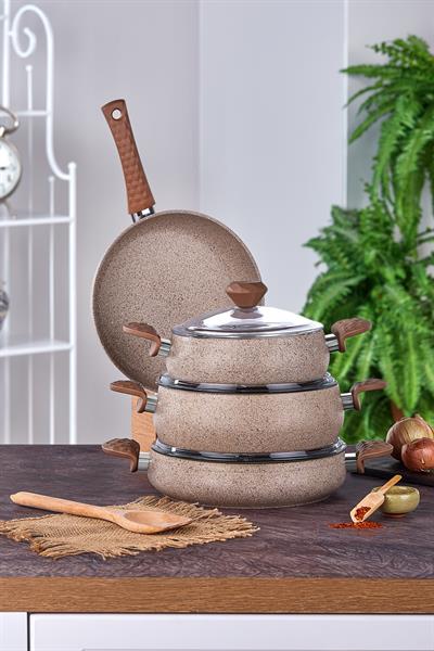 Taç Stone Tombik 7 Parça Tencere Seti Cappuccino