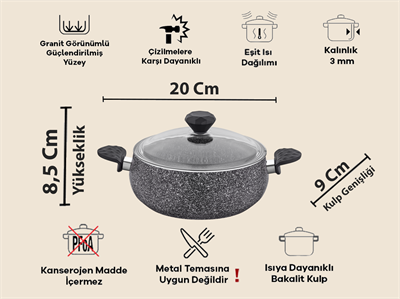 Taç Stone Tombik 7 Parça Tencere Seti Gri