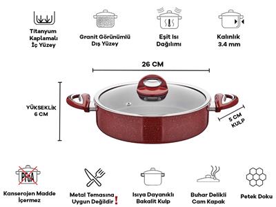 Taç Titan Granit Basık Tencere 26cm