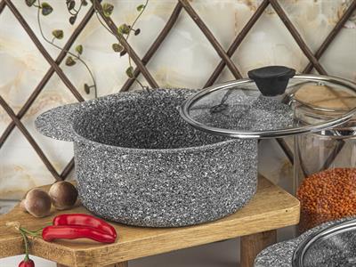 Taç Trio 6 Parça Silikon Saplı Granit Tencere Seti Gri