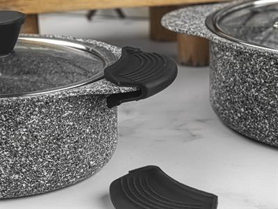 Taç Trio 6 Parça Silikon Saplı Granit Tencere Seti Gri