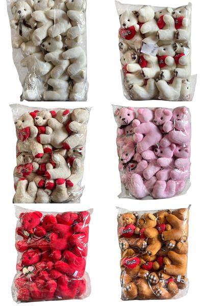 Renkli Mini Peluş Ayıcık Anahtarlık 12'li Paket