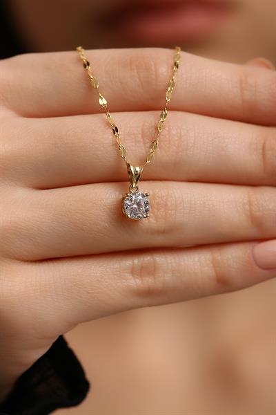 14 Ayar Altın 4 Tırnak Pırlanta Montürü Zarif Kolye