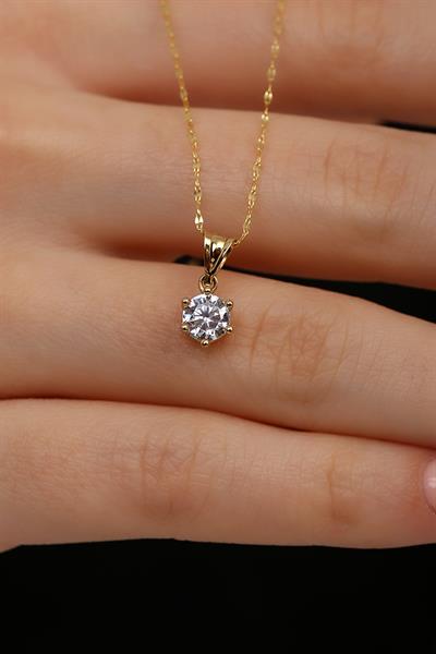 14 Ayar Altın 6 Tırnak Pırlanta Montürü Gösterişli Kolye