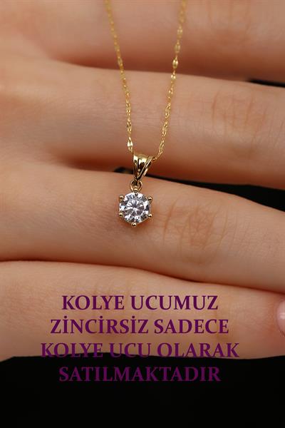 14 Ayar Altın 6 Tırnak Tek Taş Kolye Ucu