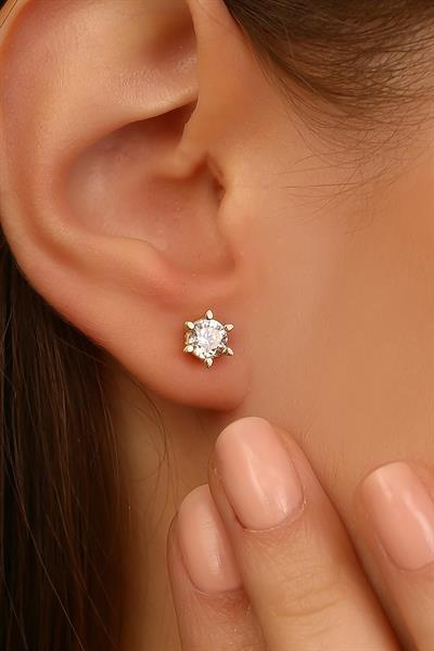 14 Ayar Altın Damla Tırnak Şık Tek Taş küpe