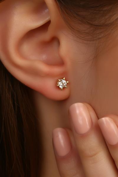 14 Ayar Altın Damla Tırnak Zarif Tek Taş küpe