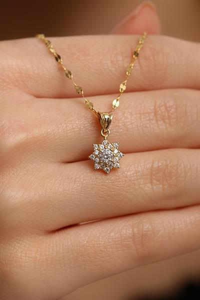 14 Ayar Altın Gösterişli Çiçek Kolye