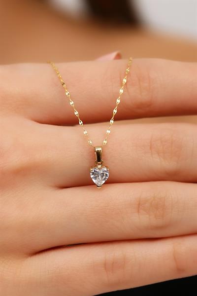 14 Ayar Altın Kalp Zarif Kolye