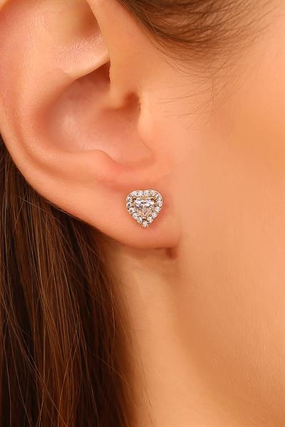 14 Ayar Altın Kalpli Şık Küpe