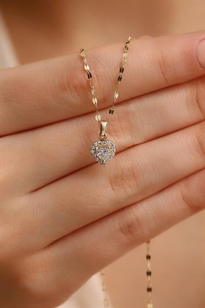 14 Ayar Altın Pırlanta Montürü Kalp Kolye