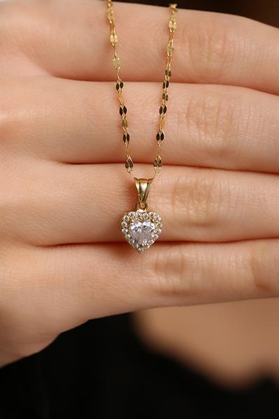 14 Ayar Altın Pırlanta Montürü Şık Kalp Kolye